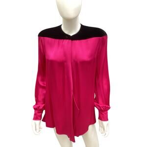 VTG Polatof Women’s Top SZ M/ L Italian Designer Silk And Velvet Hot Pink Black